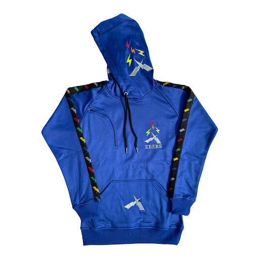 Sudadera con capucha azul energía carmesí